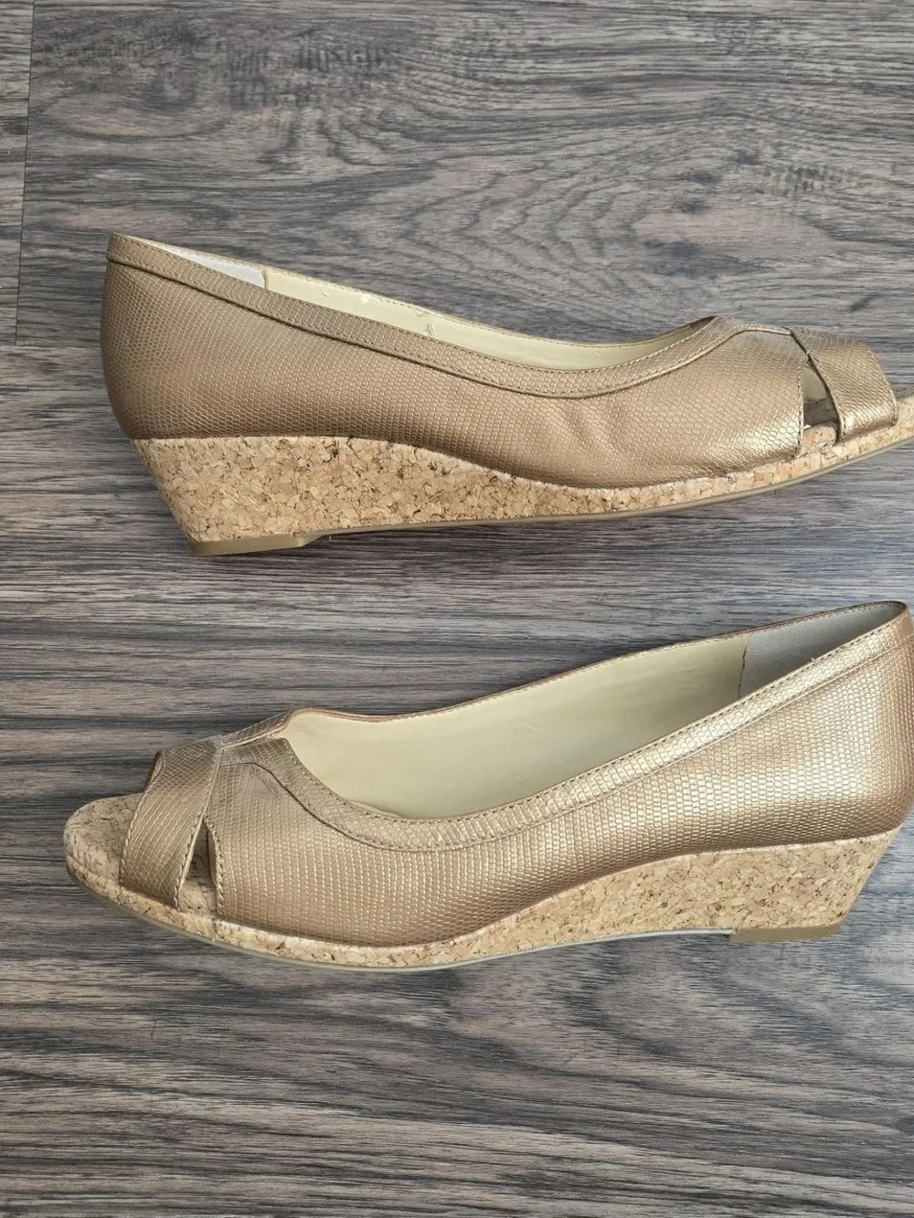 Alex Marie Metallic Gold Peep-Toe Wedge Flats